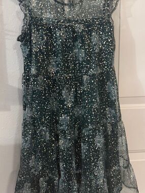 Girls Emerald Green Floral Chiffon Party Dress